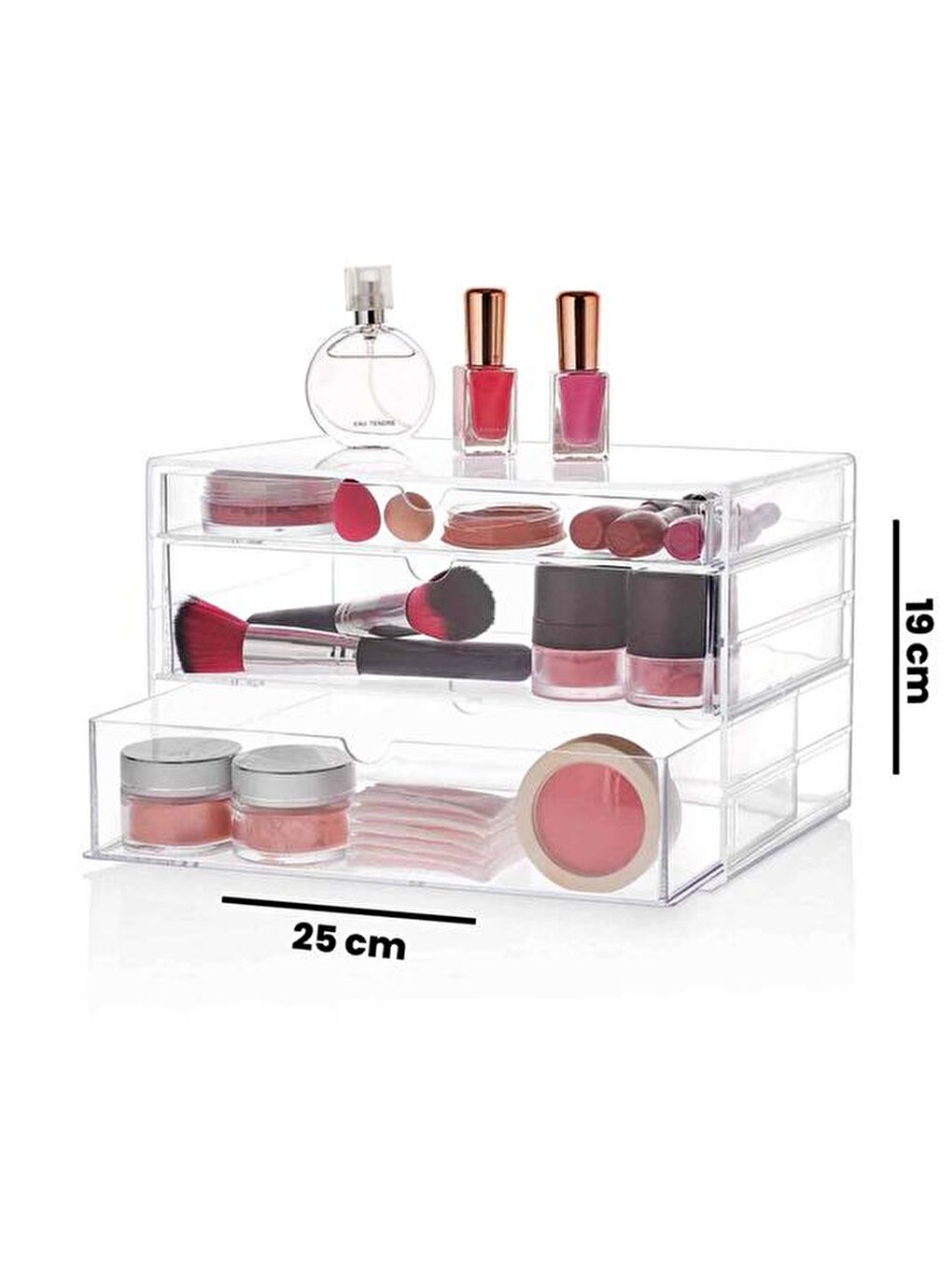 3 Katlı Çekmeceli Makyaj Organizeri - Şeffaf-3