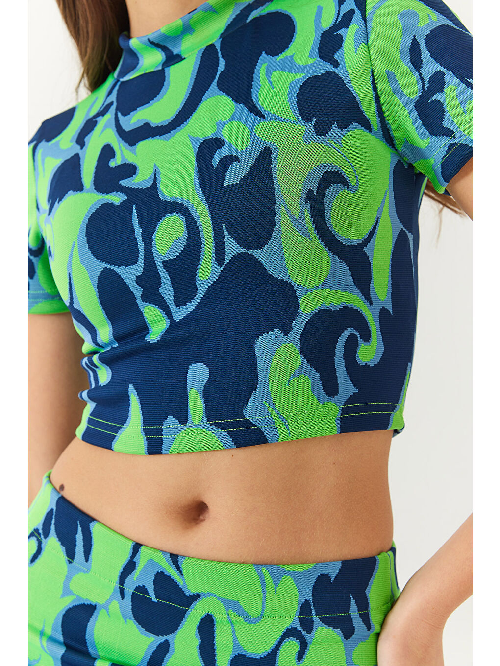 Lacivert Kadın Yarım Balıkçı Kısa Kollu Crop Mini Etekli Alt-Üst Takım-5