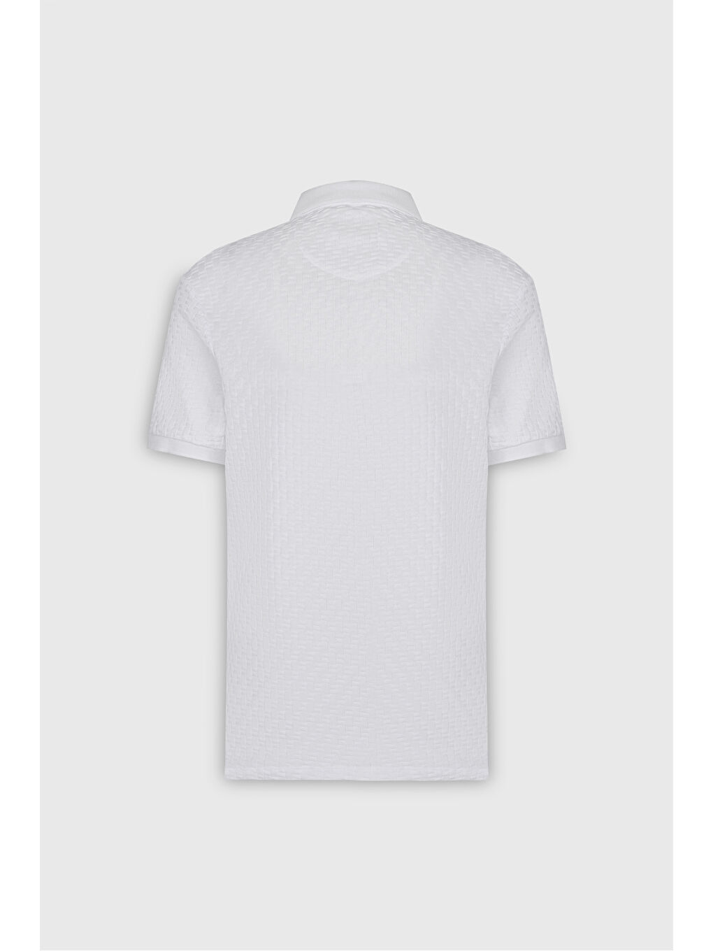 Erkek Beyaz Dar Kesim Polo Yaka Jakarlı Tişört-8