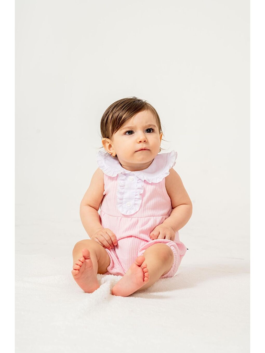 Pembe Organik Tatlı Yenidoğan Fır Fır Yaka Detalı Çıt Çıt Kapatmalı Esnek Kız Bebek Tulumu-1