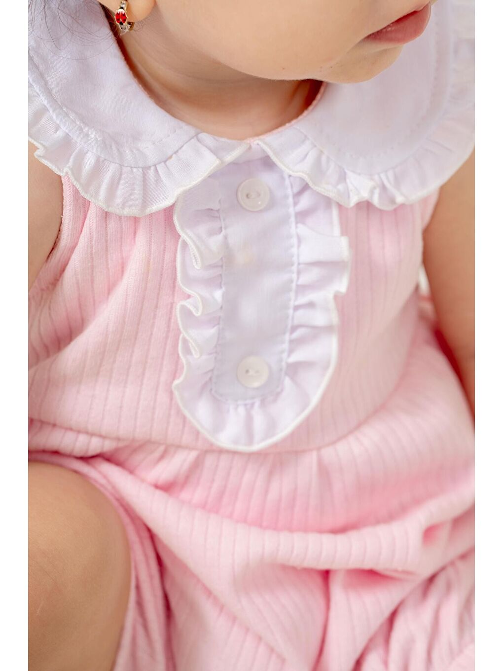 Pembe Organik Tatlı Yenidoğan Fır Fır Yaka Detalı Çıt Çıt Kapatmalı Esnek Kız Bebek Tulumu-2