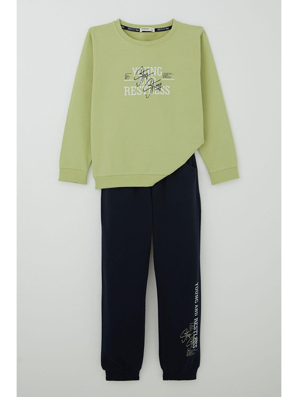 Erkek Çocuk Eşofman Takımı Yazı Baskılı Fıstık Yeşili (4-8 Yaş)