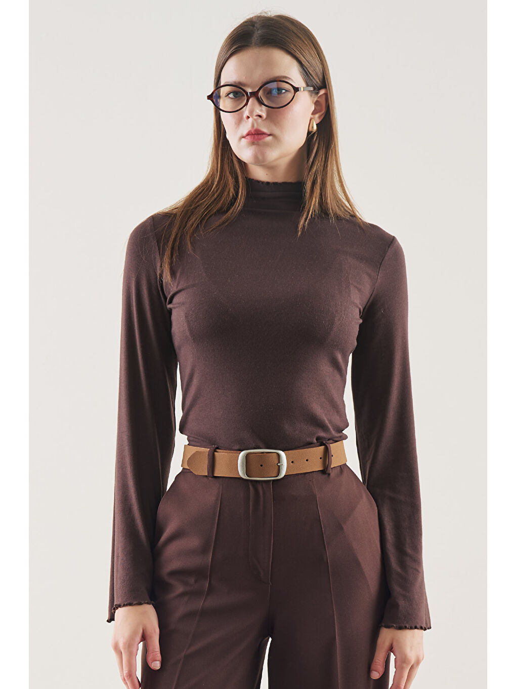 Kahverengi Süet Görünümlü Tokalı Kemer Camel-3