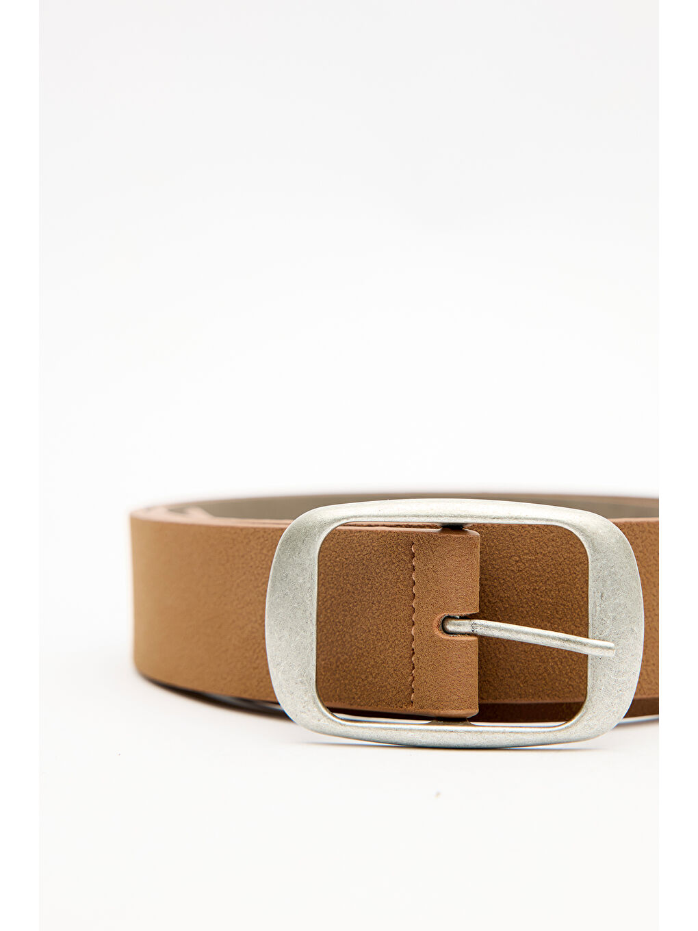 Kahverengi Süet Görünümlü Tokalı Kemer Camel-5