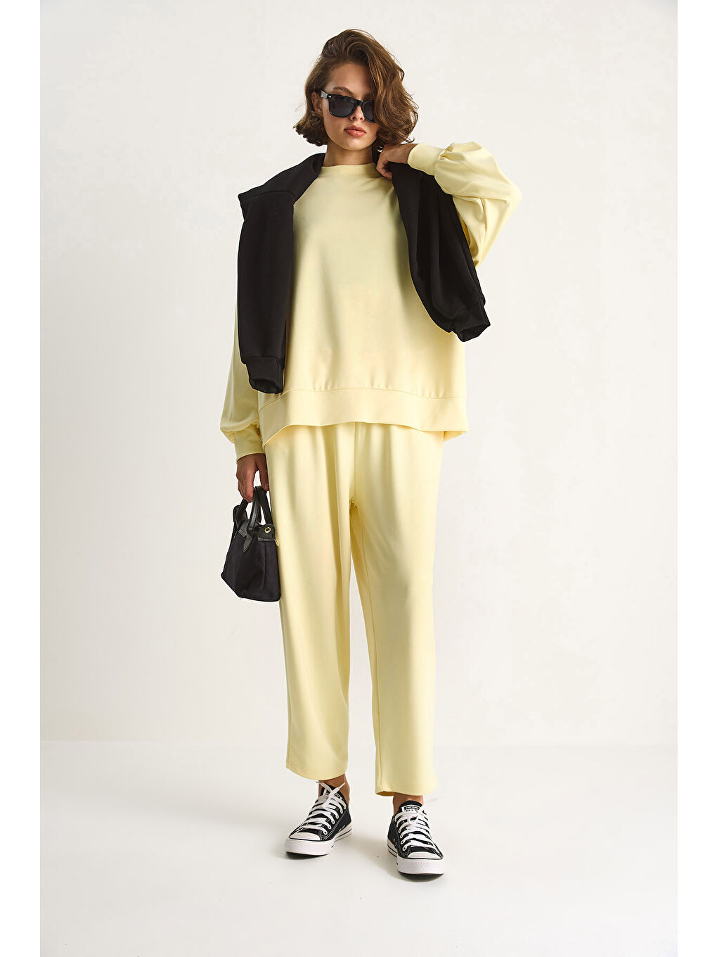Sarı Kadın Bisiklet Yaka Oversize Alt-üst Takım-2