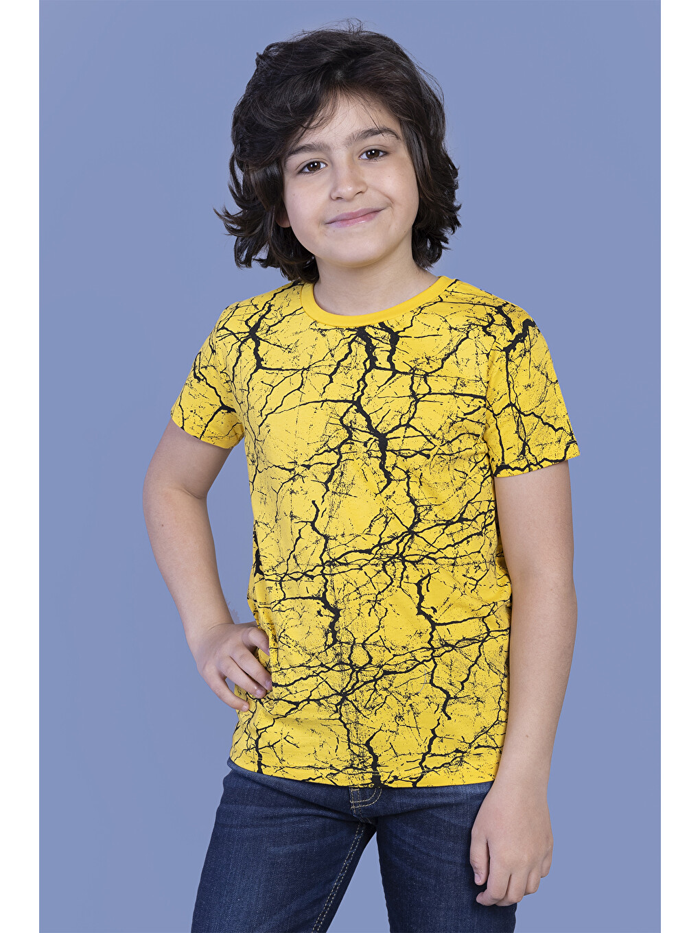 Sarı Erkek Çocuk Komple Baskılı Tişört-3