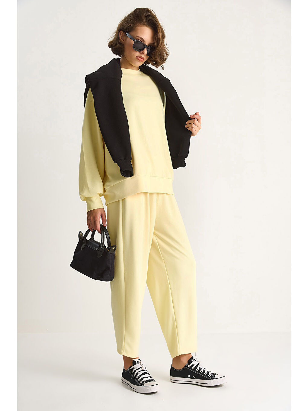 Sarı Kadın Bisiklet Yaka Oversize Alt-üst Takım-3