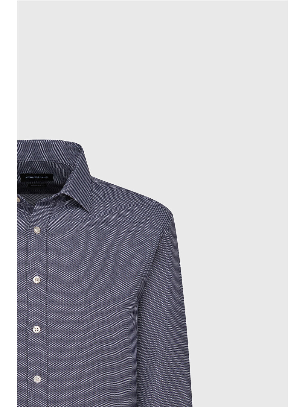 Erkek Lacivert Pamuklu Oxford Regular Fit Rahat Kesim Klasik Yaka Armürlü Gömlek-1