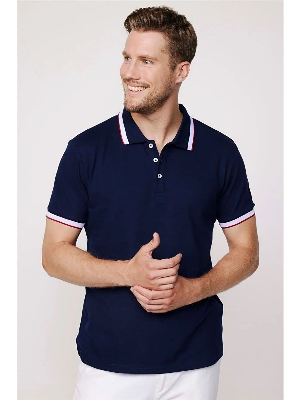 Karışık Erkek 3'lü Paket Lacivert-Turkuaz-Yeşil-Slim Fit Dar Kesim Pamuklu Düz Pike Polo Yaka Tişört-1