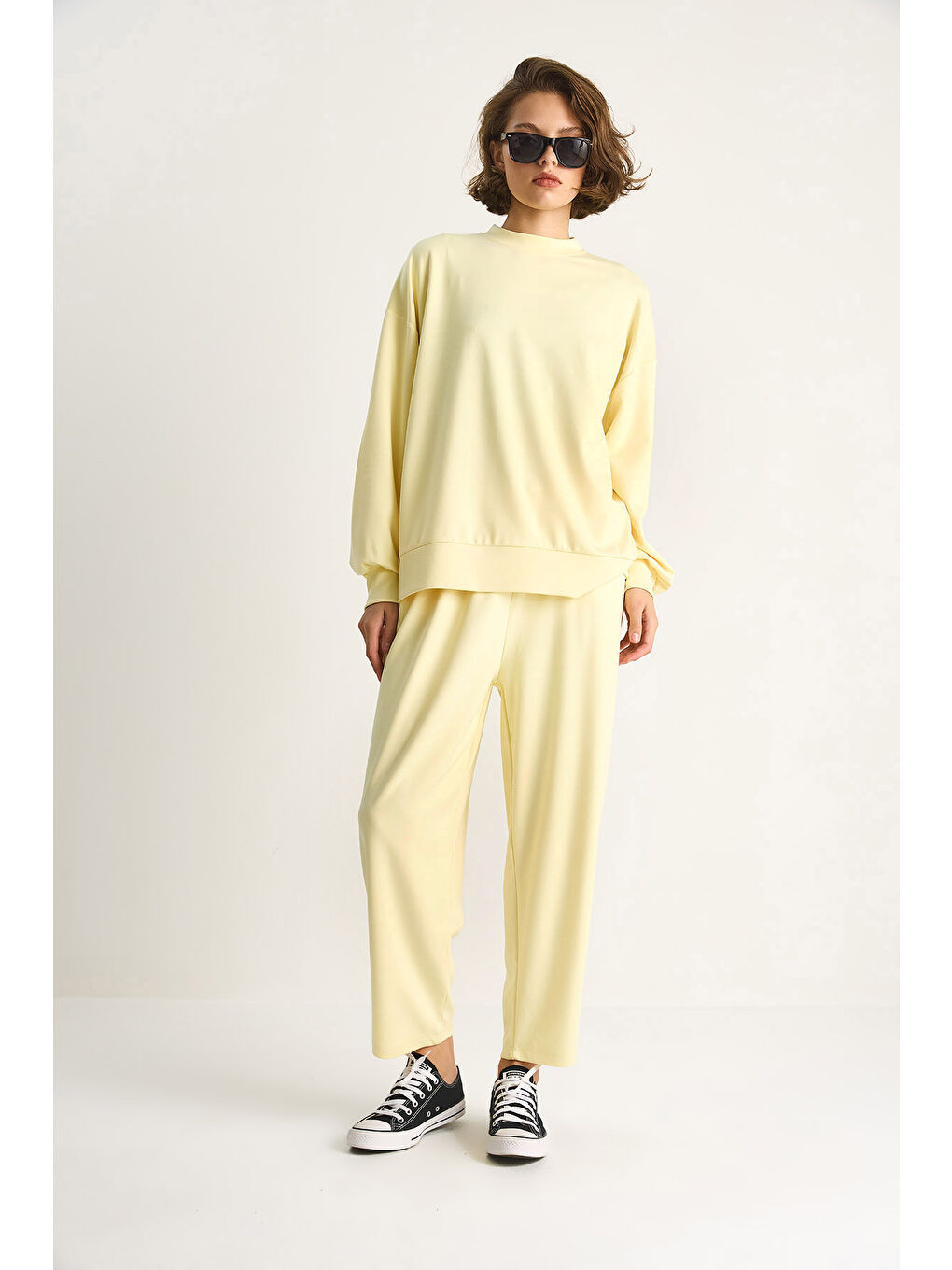 Sarı Kadın Bisiklet Yaka Oversize Alt-üst Takım-4