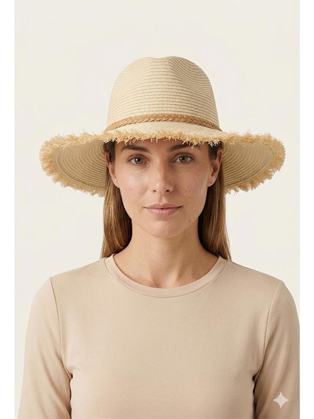 Hasır Panama Bej Şapka Saçaklı Kenar Yazlık HSR2125 BEJ