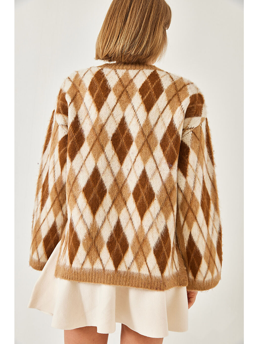 Bej Kadın Şardonlu Baklavalı Yırtmaçlı Triko Kazak-7