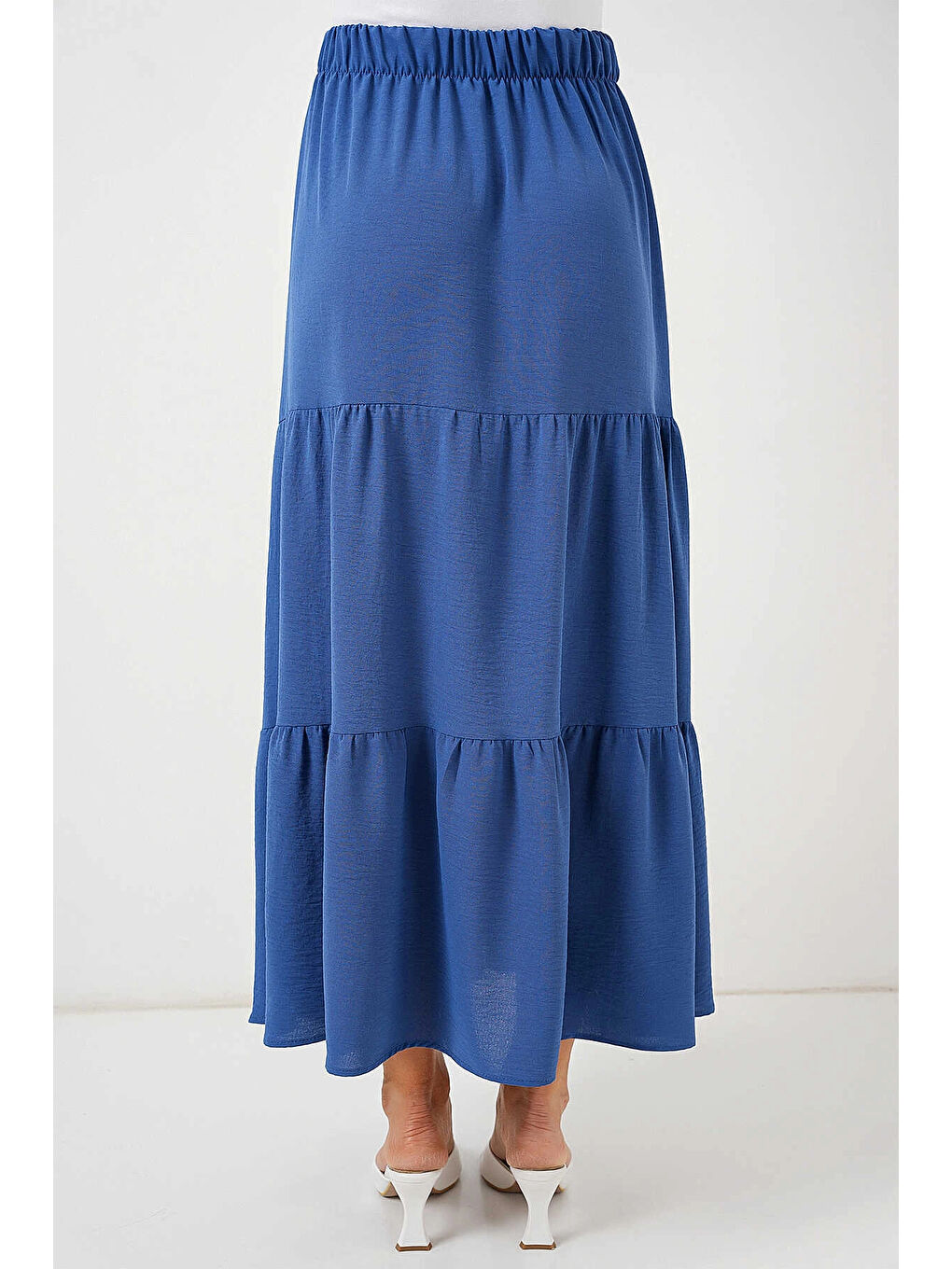 Kadın İndigo Mavi Beli Lastikli Ayrobin Uzun Etek HZL25S-BD180481-3