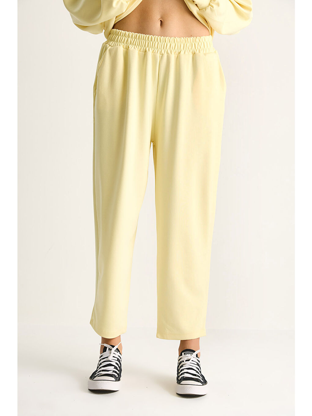 Sarı Kadın Bisiklet Yaka Oversize Alt-üst Takım-6