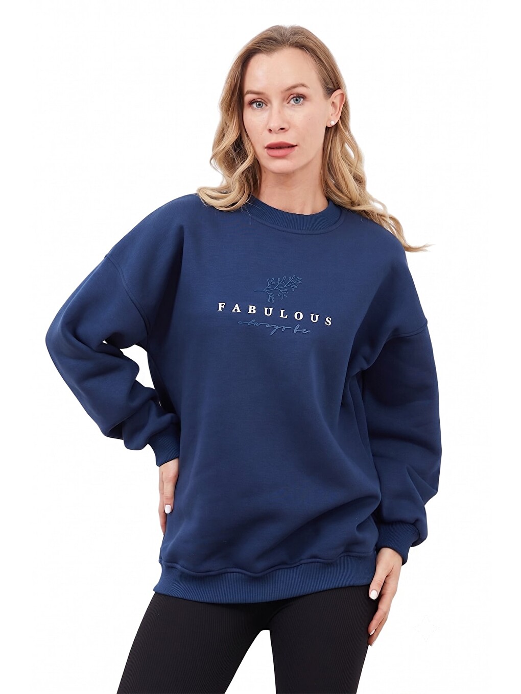 Lacivert 3 İplik Fabulous Baskılı Sweatshirt-1
