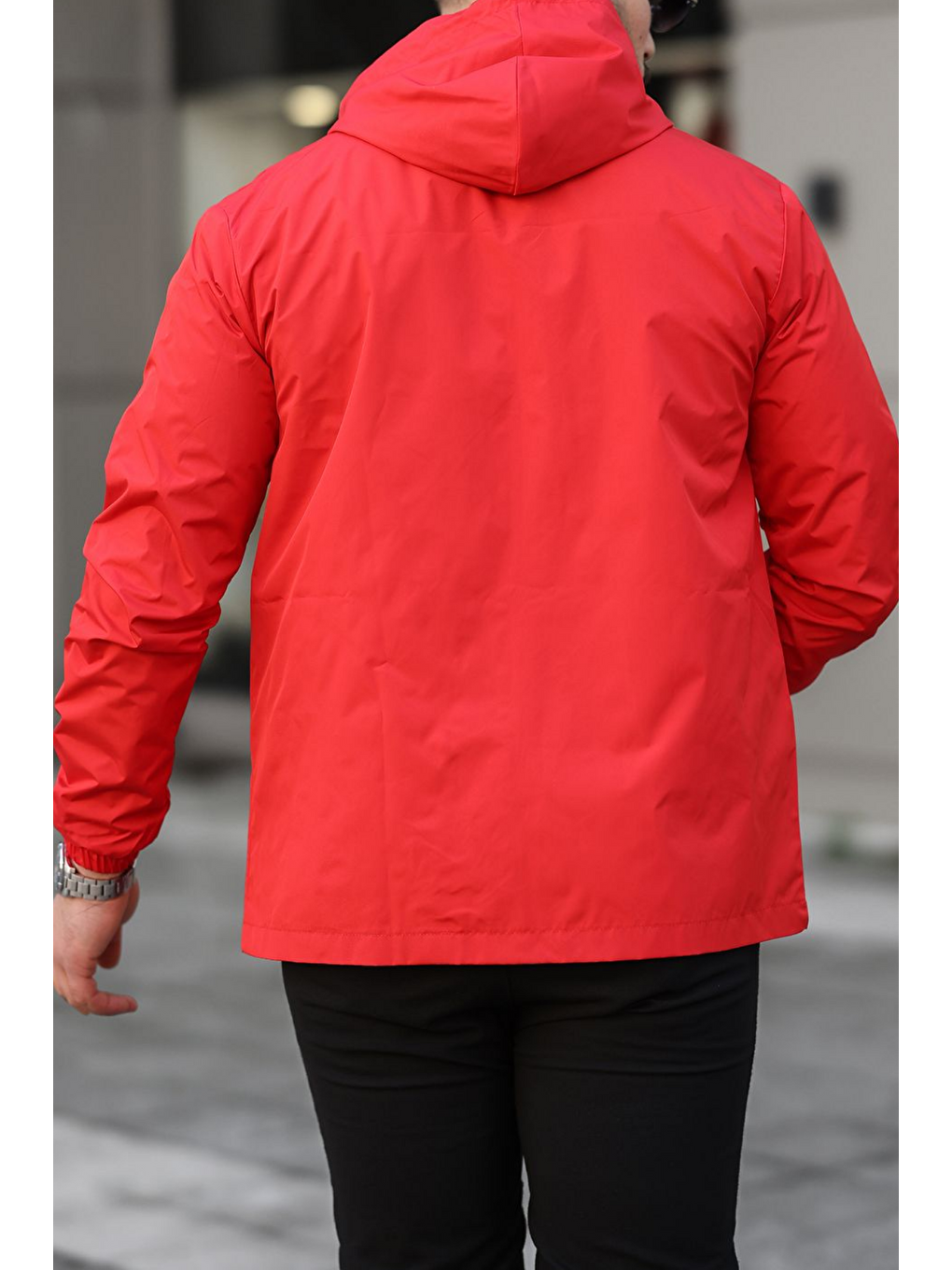 Erkek Astarlı Kapüşonlu Kırmızı Rüzgarlık & Yağmurluk-2