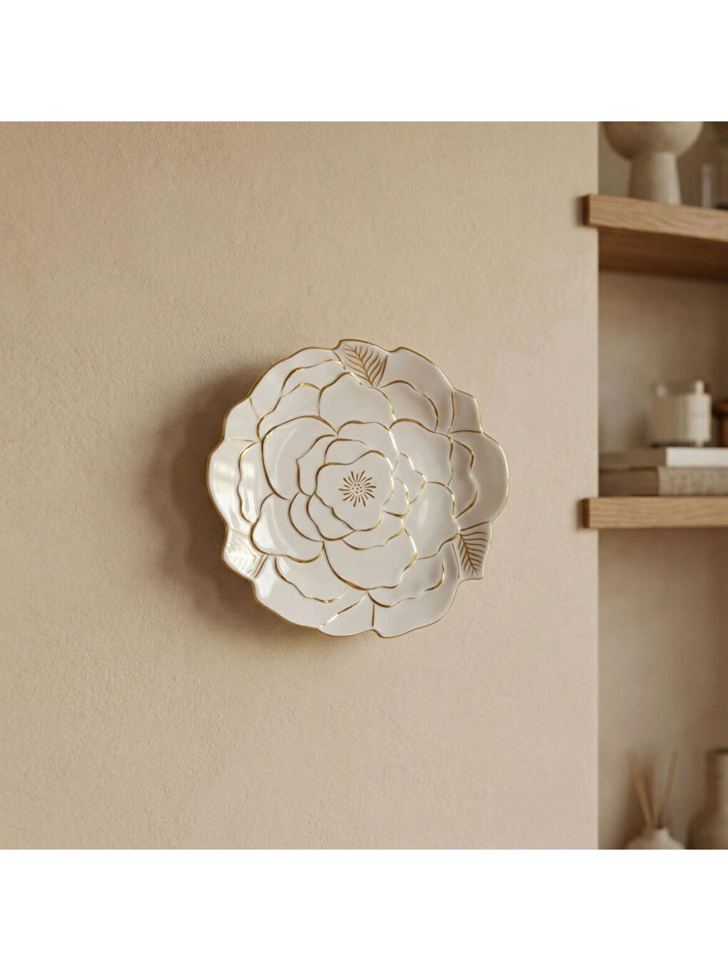 Ekru Rose Premium El Dekoru Dekoratif Porselen Tabak 21 cm