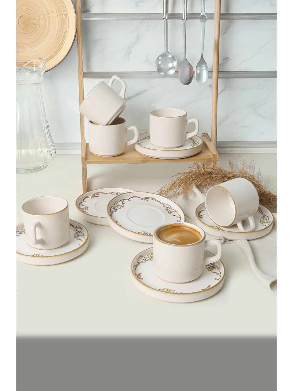 Karışık Bronze Bloom  Stackable Çay Takımı 12 Parça 6 Kişilik