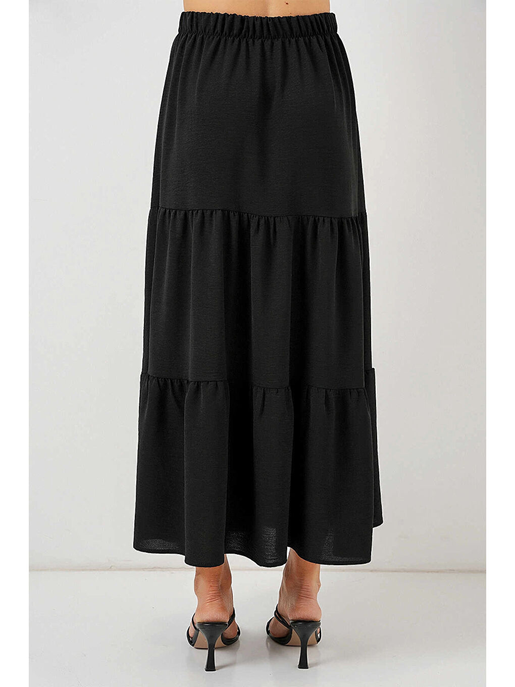 Kadın Siyah Beli Lastikli Ayrobin Uzun Etek HZL25S-BD180481-2