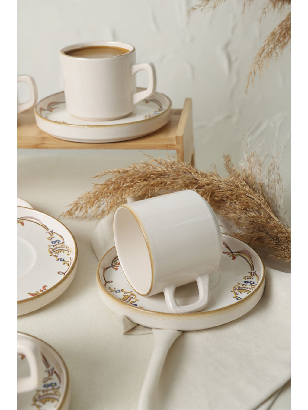 Karışık Bronze Bloom  Stackable Çay Takımı 12 Parça 6 Kişilik-1