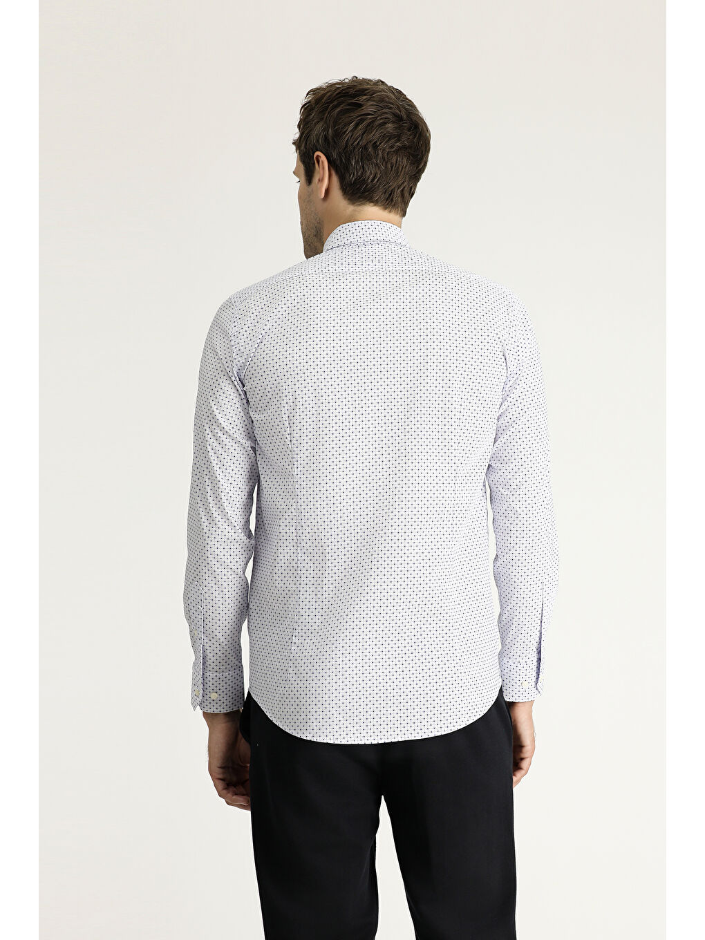 Mavi Uzun Kol Slim Fit Dar Kesim Baskılı Pamuklu Gömlek-2