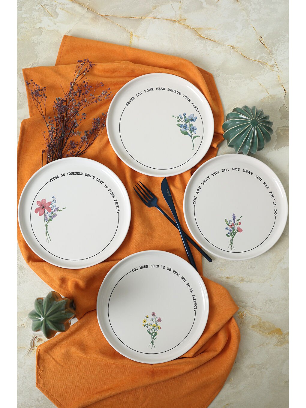 Keramika Karişik Motto Bloom Nordıc Pasta Tabağı 22 Cm 4 Adet