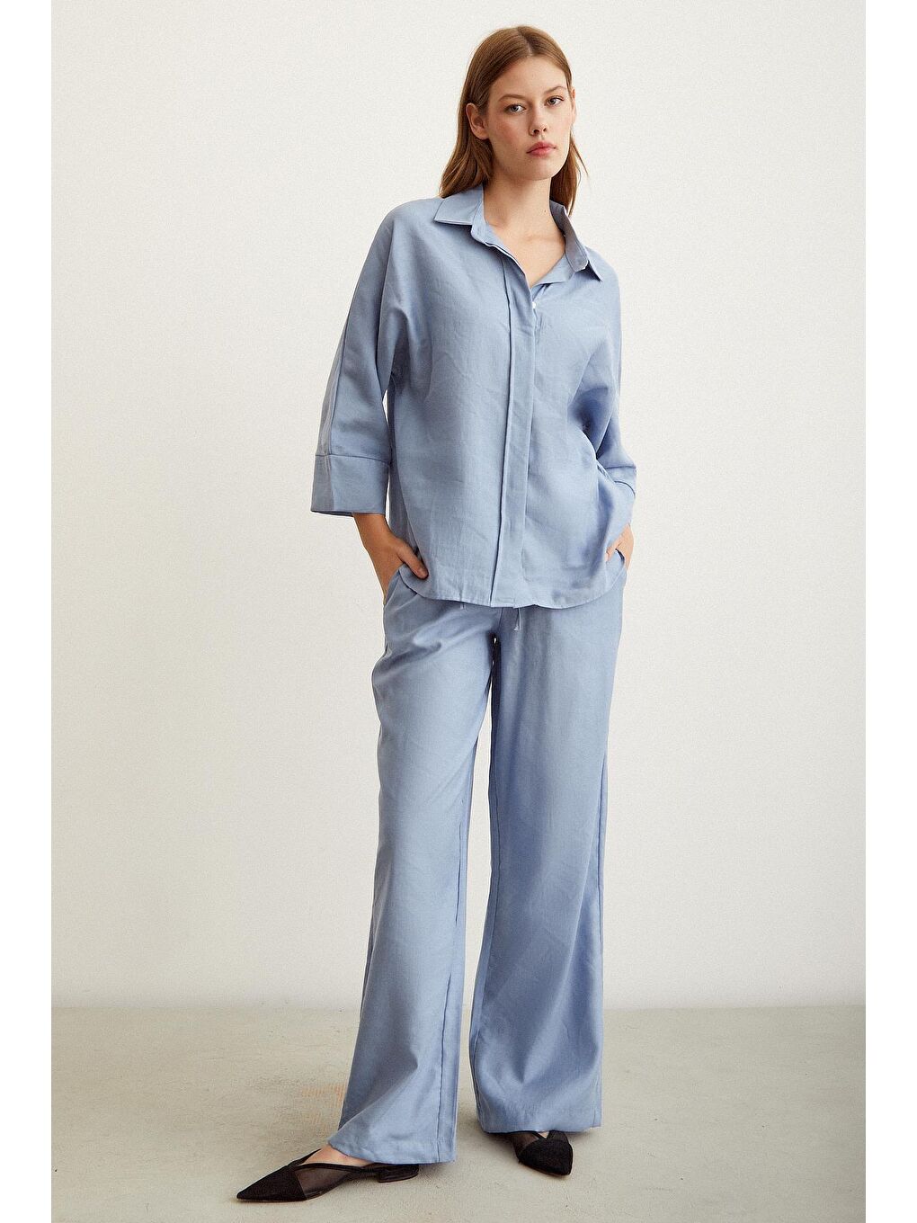 Never More Mavi Beli Lastikli Pantolon