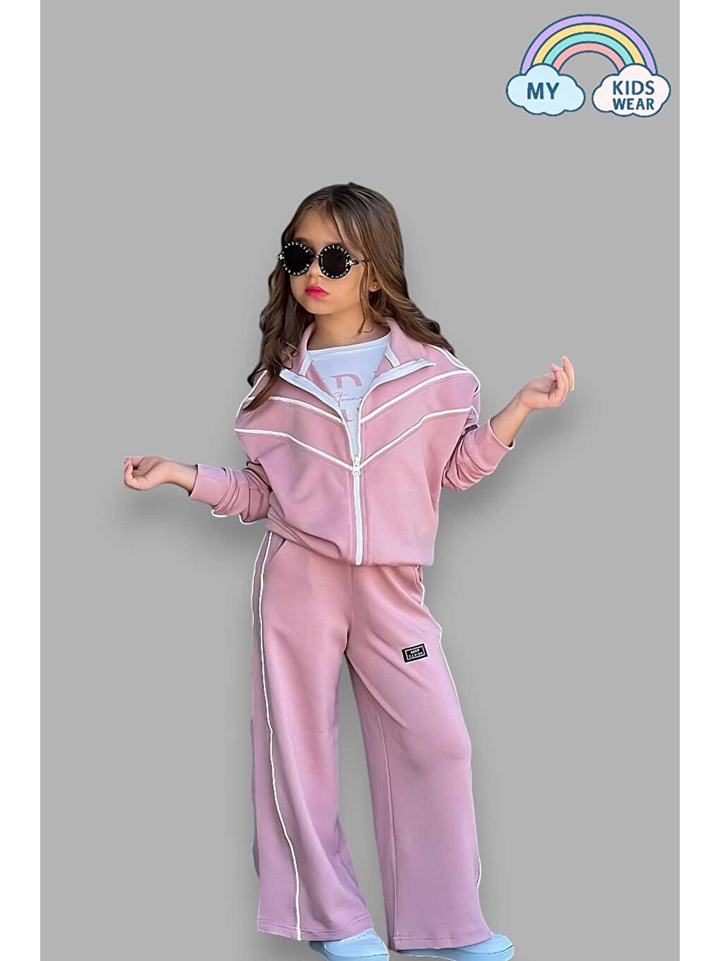 Pembe Kız Çocuk 3’lü Cepli Pudra Okul Eşofman Takımı 5-14 Yaş 12040