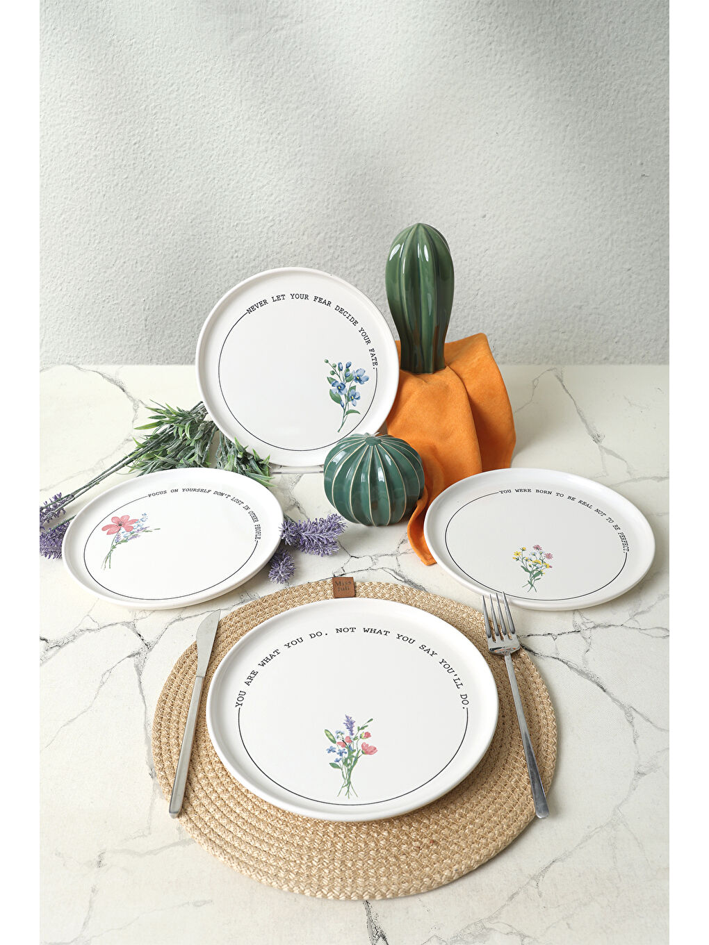 Keramika Karişik Motto Bloom Nordıc Pasta Tabağı 22 Cm 4 Adet - 1