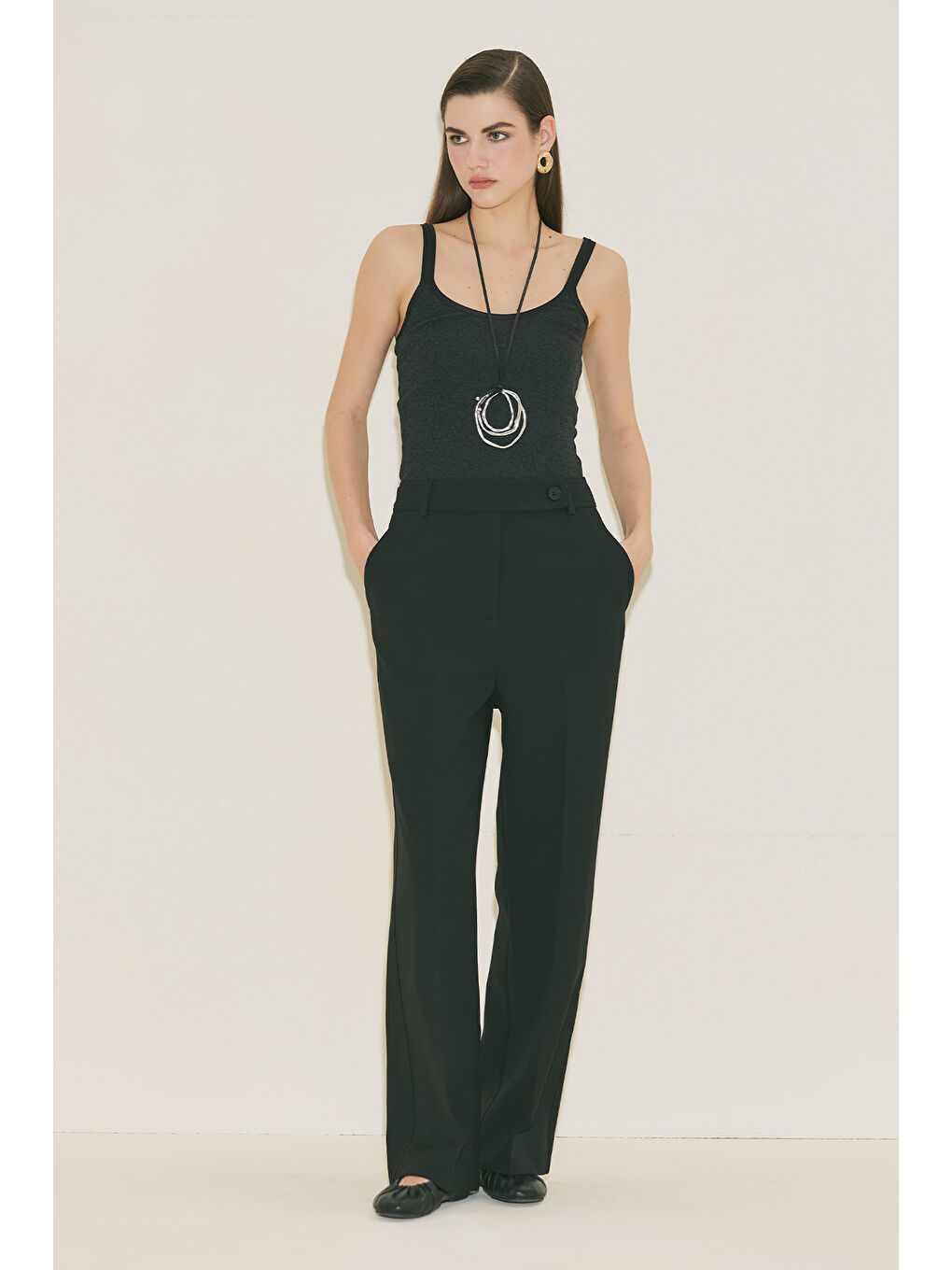 Gri Çember Uzun Kolye Siyah Gümüş-1