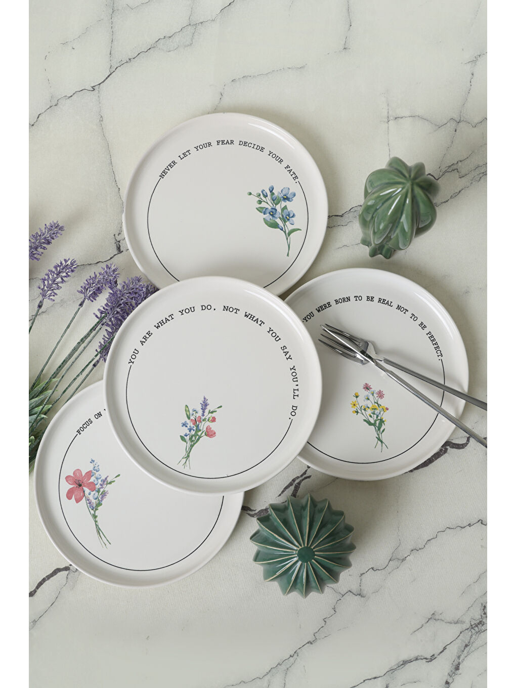 Keramika Karişik Motto Bloom Nordıc Pasta Tabağı 22 Cm 4 Adet - 2