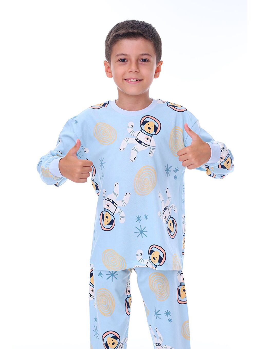 Mavi Sevimli Astronot Bobi Kiremit Çocuk Pijama Takımı-2