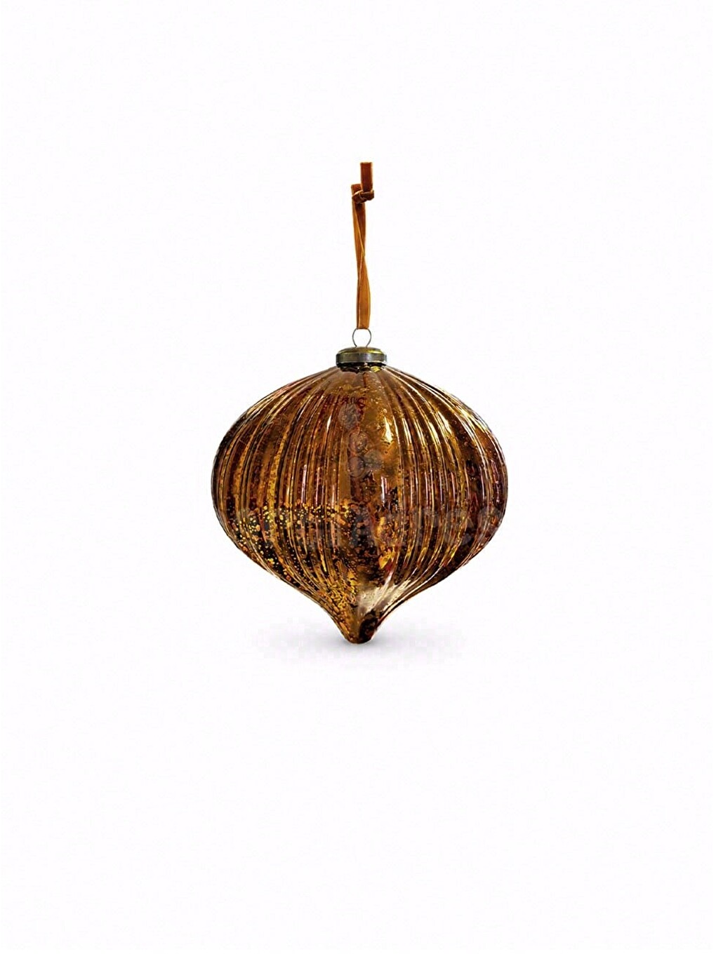 Sarı Yılbaşı Topu Bronz Cam Görünümlü – Damla Form Vintage Çam Ağacı Süsü 15 Cm-1