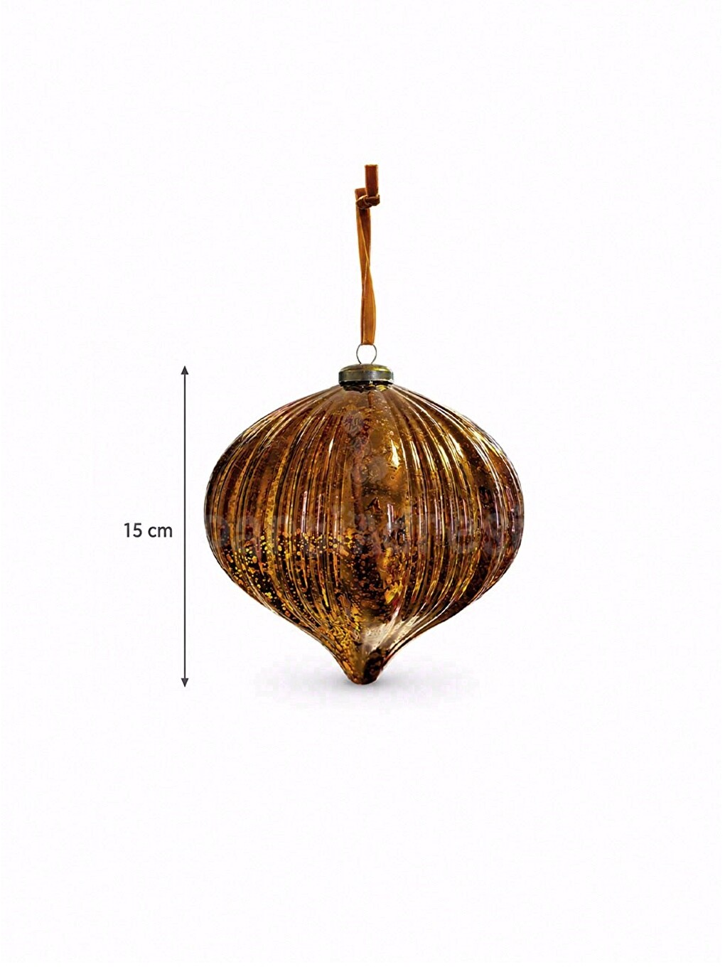 Sarı Yılbaşı Topu Bronz Cam Görünümlü – Damla Form Vintage Çam Ağacı Süsü 15 Cm-2