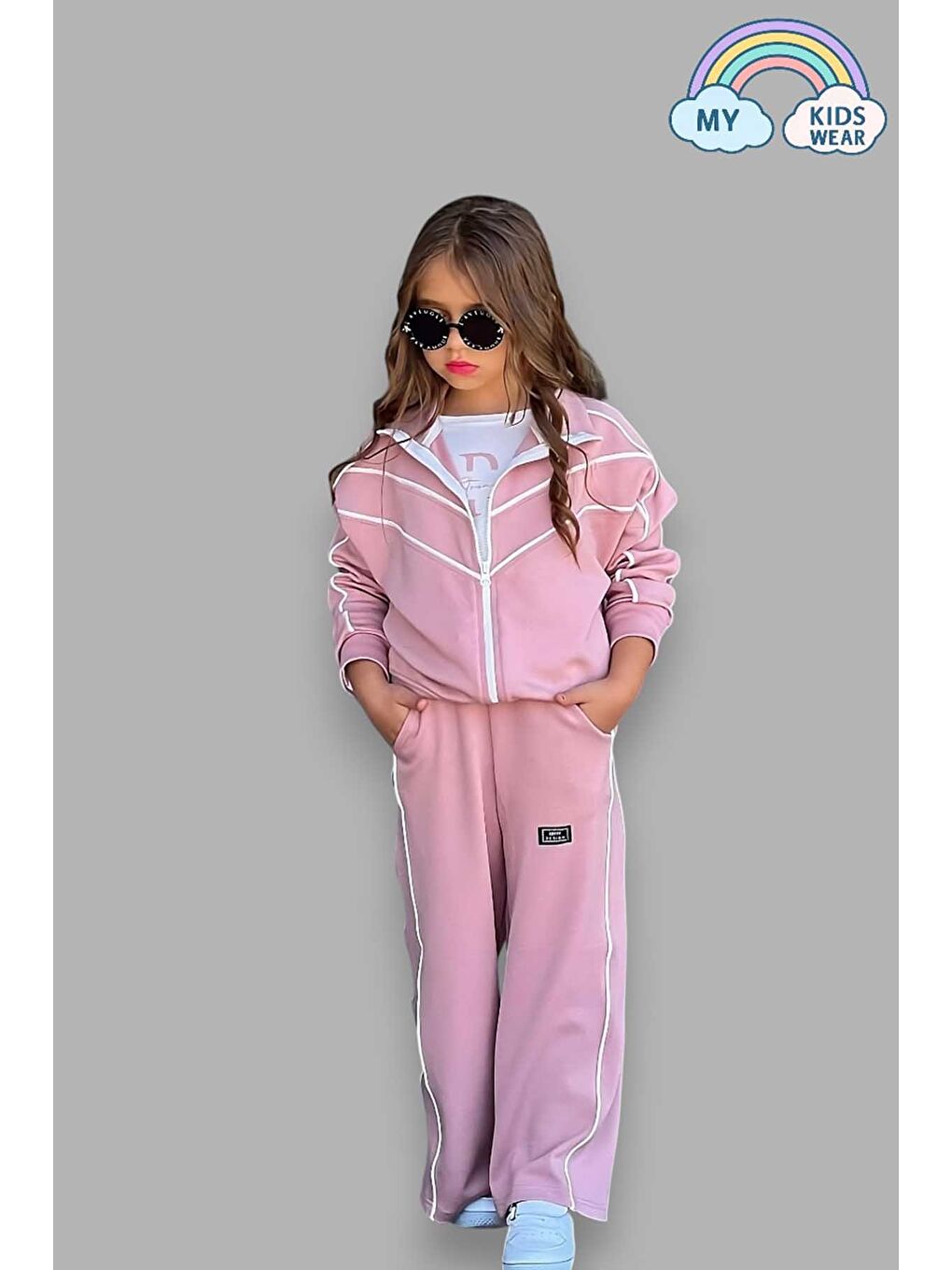 Pembe Kız Çocuk 3’lü Cepli Pudra Okul Eşofman Takımı 5-14 Yaş 12040-1