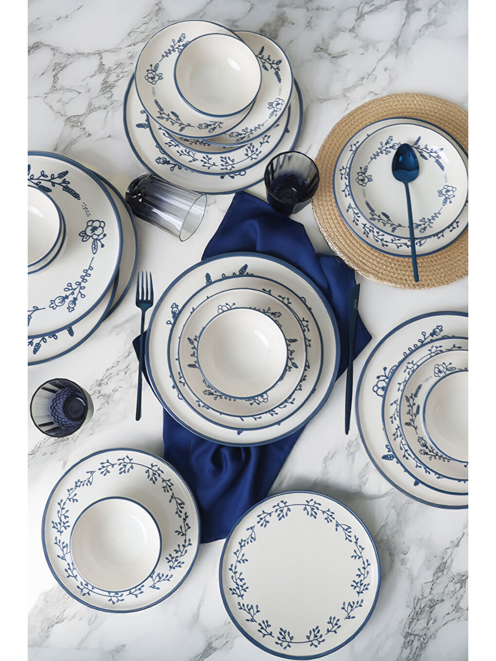 Karışık Blue Bloom Yemek Takımı 24 Parça 6 Kişilik