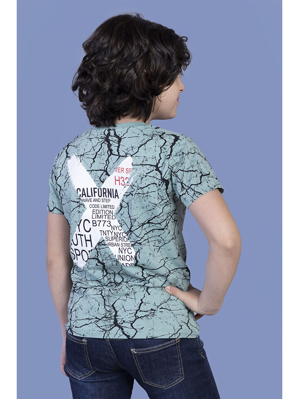 Gri Erkek Çocuk Komple Baskılı Tişört-2