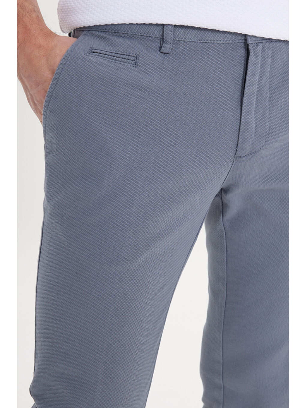 Erkek Petrol Slim Fit Dar Kesim Yan Cepli Pamuklu Esnek Armürlü Pantolon-2