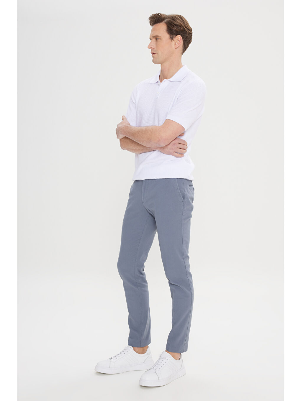 Erkek Petrol Slim Fit Dar Kesim Yan Cepli Pamuklu Esnek Armürlü Pantolon-3