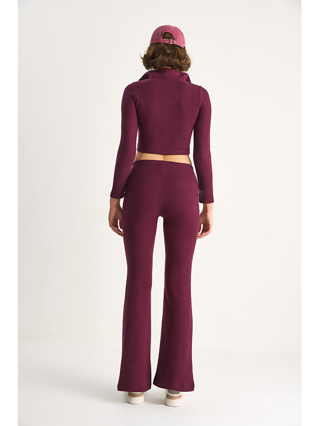 Mürdüm Kadın Fitilli Örme Kumaş Çift Fermuar Detaylı Balıkçı Yaka Alt-Üst Takım-7