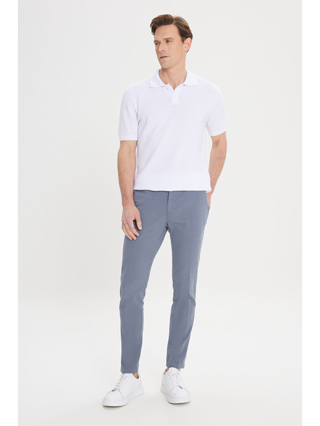 Erkek Petrol Slim Fit Dar Kesim Yan Cepli Pamuklu Esnek Armürlü Pantolon-4