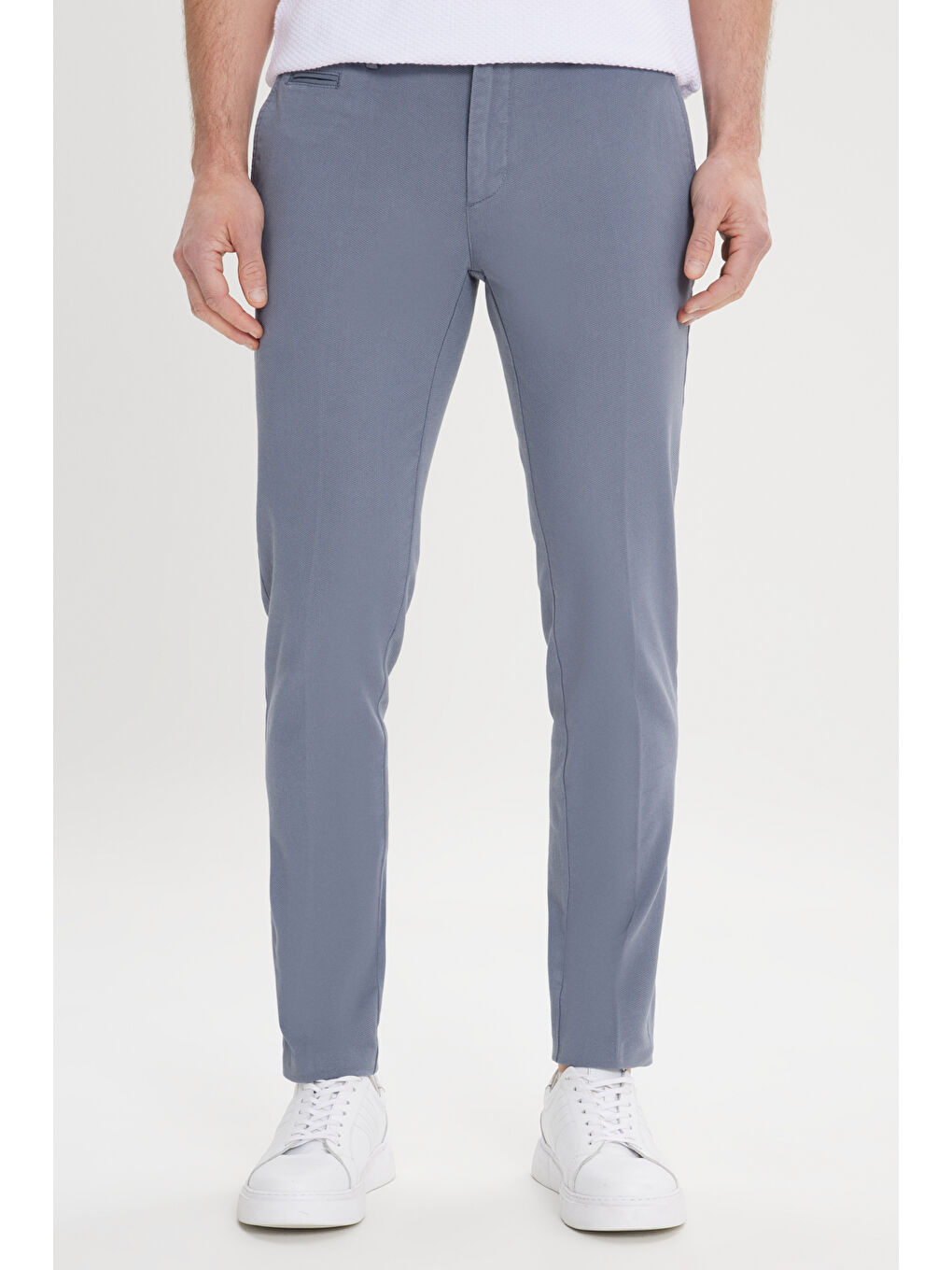 Erkek Petrol Slim Fit Dar Kesim Yan Cepli Pamuklu Esnek Armürlü Pantolon-5