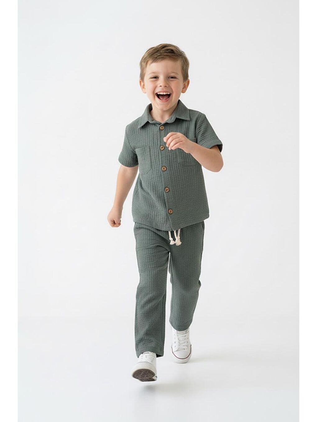 Haki Gofreli Yazlık Gömlek 2li Takım-2