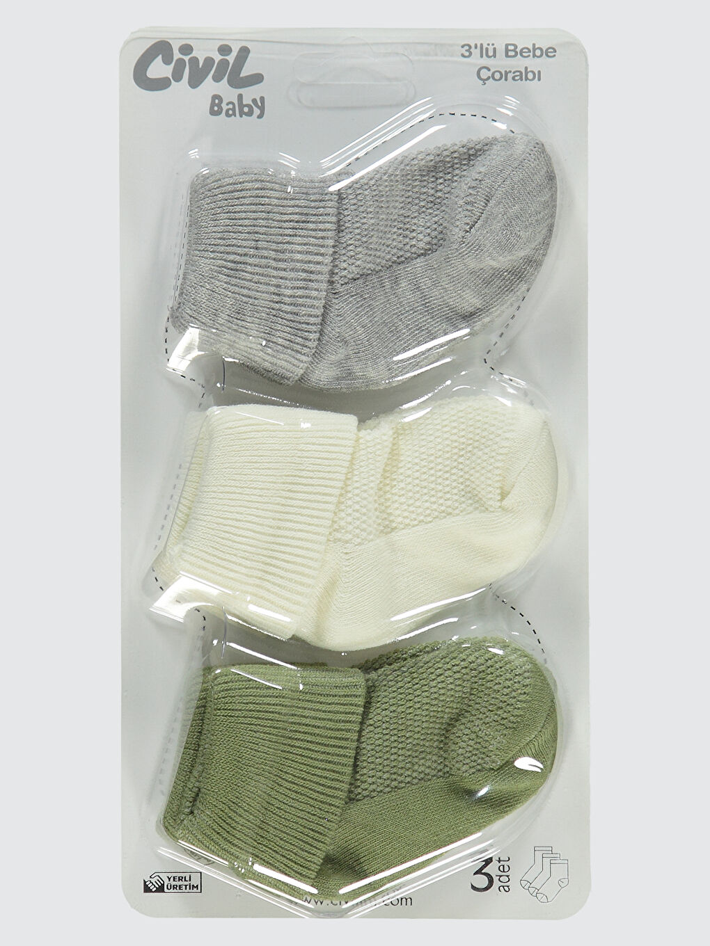 Ekru Baby Bebek 3'lü Çorap Set 0-24 Ay Krem-1