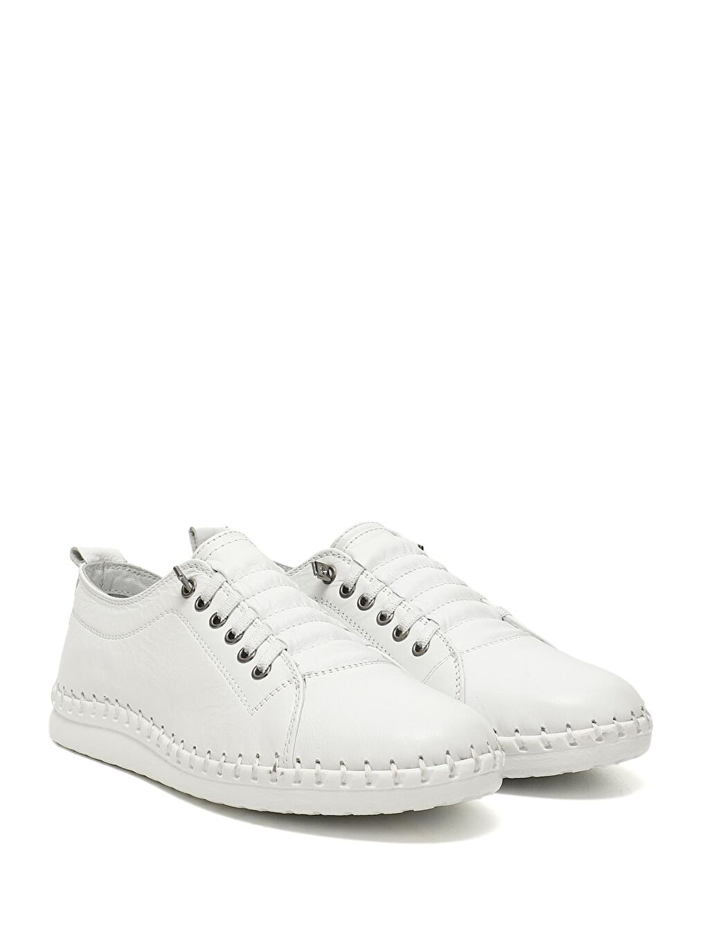 Beyaz BEYAZ  Hakiki Deri Yuvarlak Burun Dolgu Taban Bağcıklı Kadın Ayakkabı 42619-1