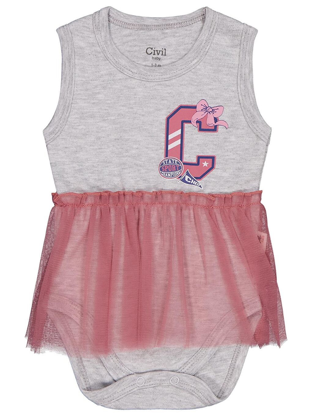 Baby C Baskılı 0-3 Yaş Çıtçıtlı Badi - Gri 3-4 Yaş