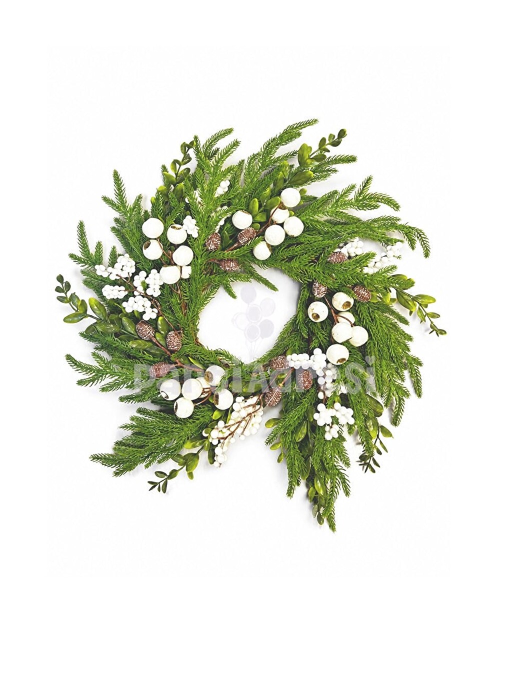 Yılbaşı Kapı Süsü Beyaz Berry – Yeşil Kozalak Detaylı Çelenk 45 Cm-2