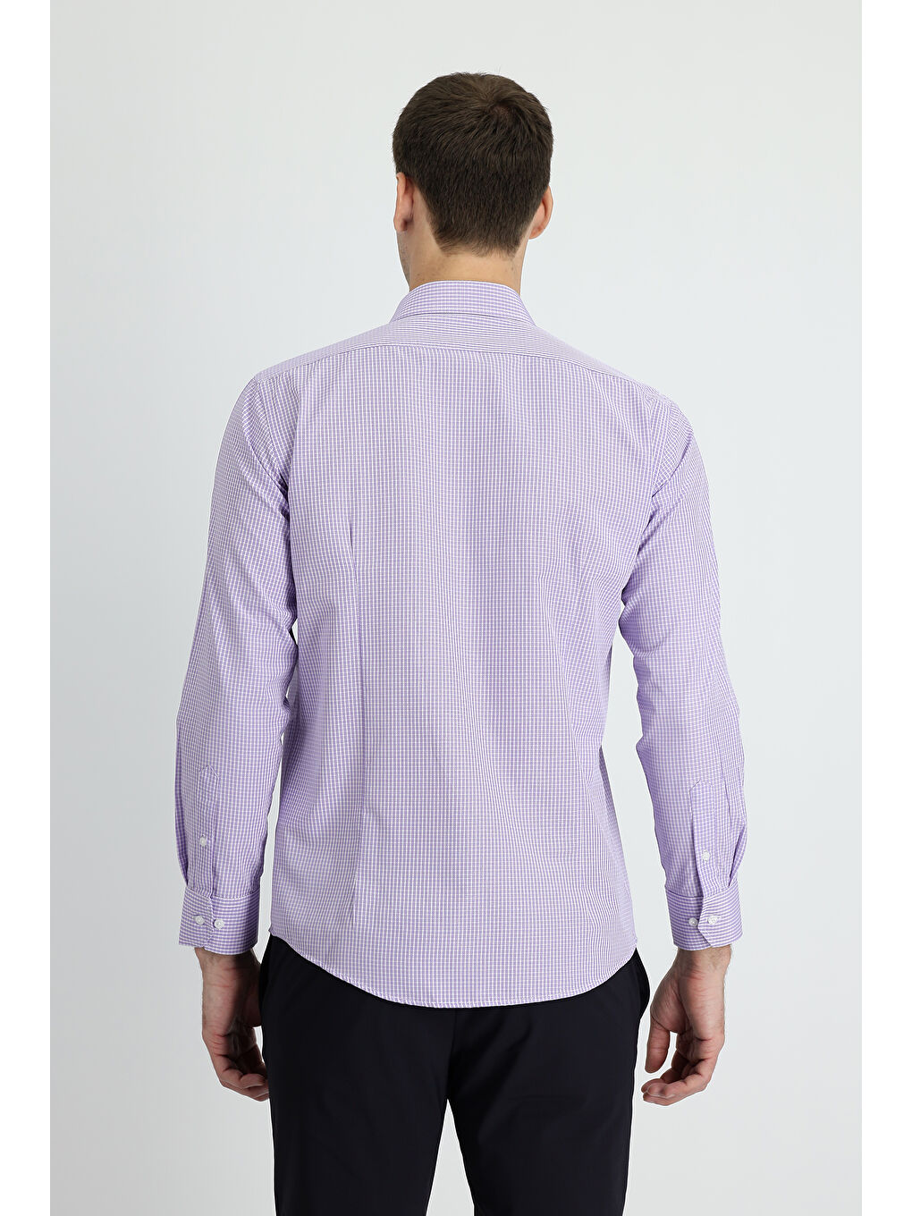 Lila Uzun Kol Slim Fit Dar Kesim Ekose Pamuklu Kolay Ütülenebilir Gömlek-2