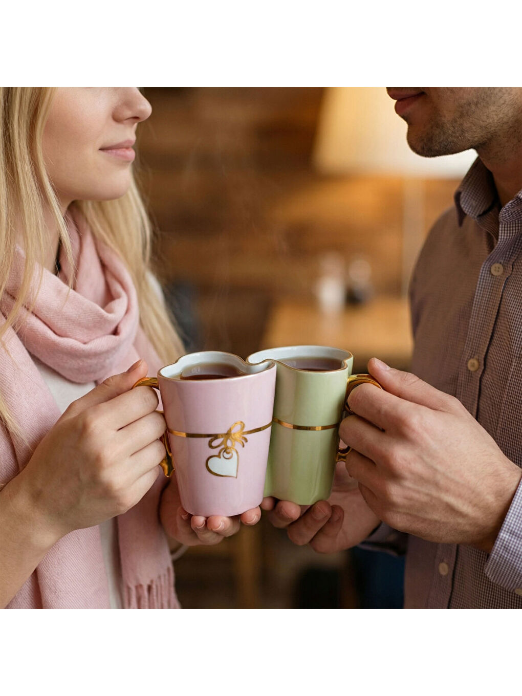 Ekru Vintage Hand Made Kalp Detaylı Porselen 2’li Kupa Seti 350 cc-2