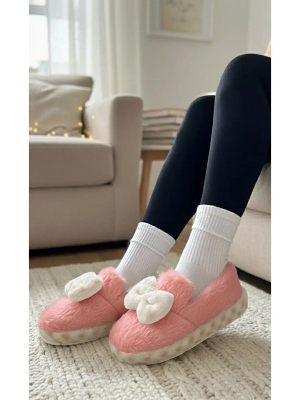 Pembe Şirin Kadın Pelüş Ev Pandufu Kaymaz Taban Konforlu Ve Sevimli Tasarım